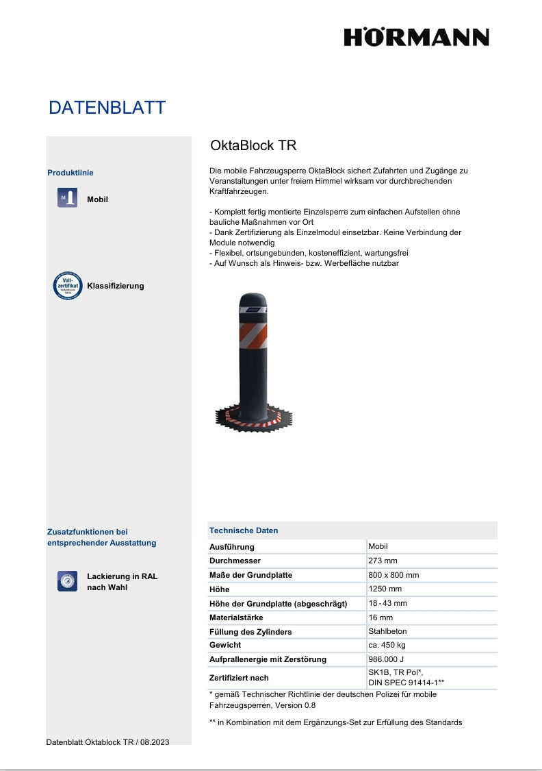 Mobile Fahrzeugsperre OktaBlock TR
