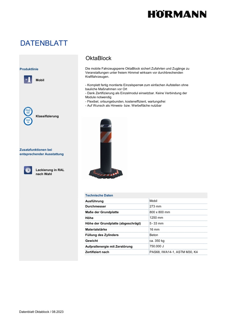 Hörmann OktaBlock Mobile Fahrzeugsperre